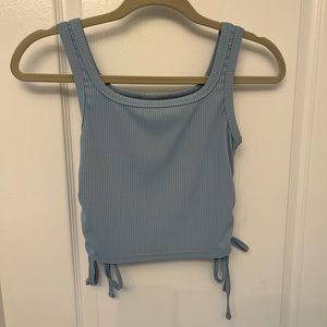 Blue drawstring detail crop top.
